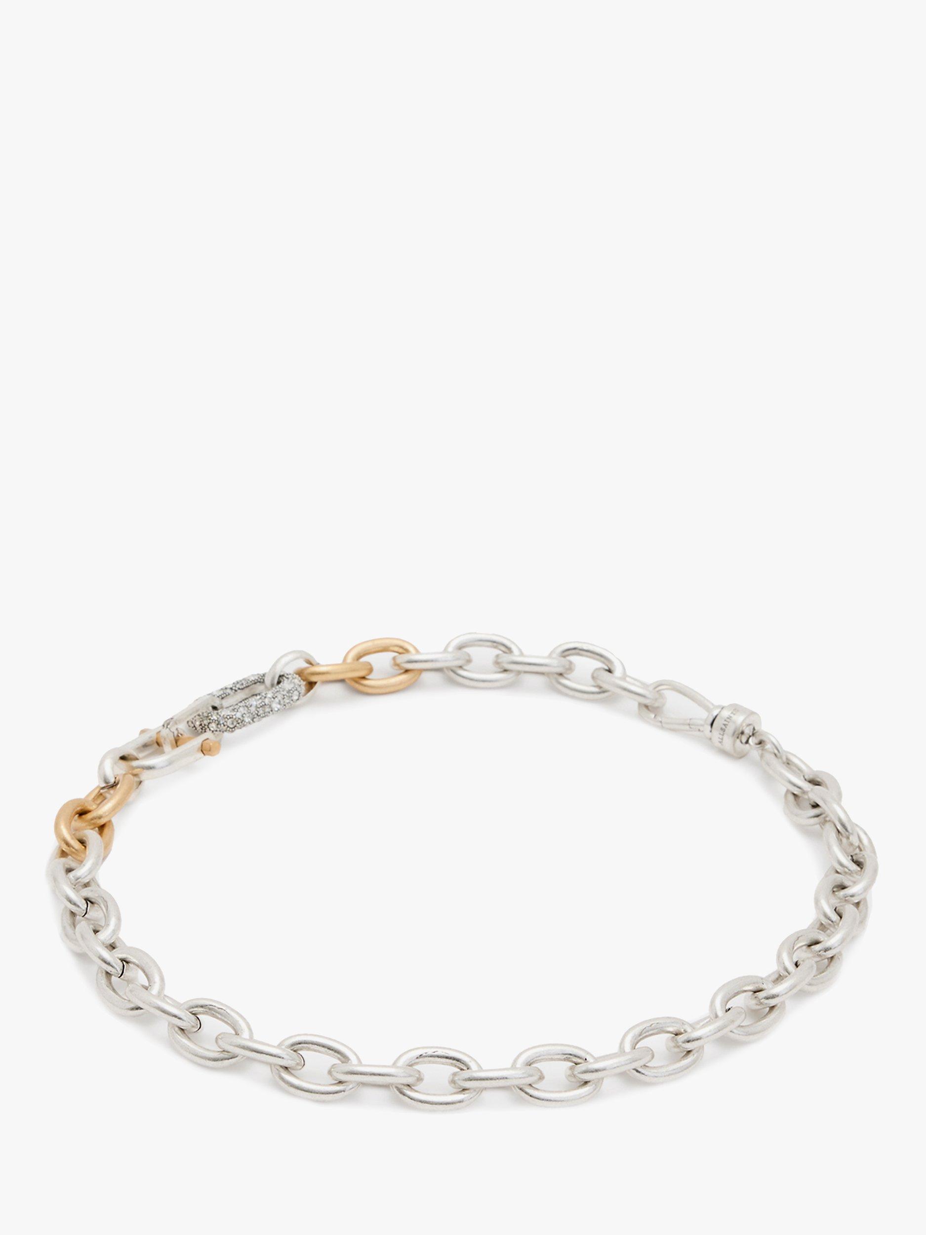 Product image 1 of 4, which shows AllSaints Statement Pave Link Collar Necklace, Warm Silver