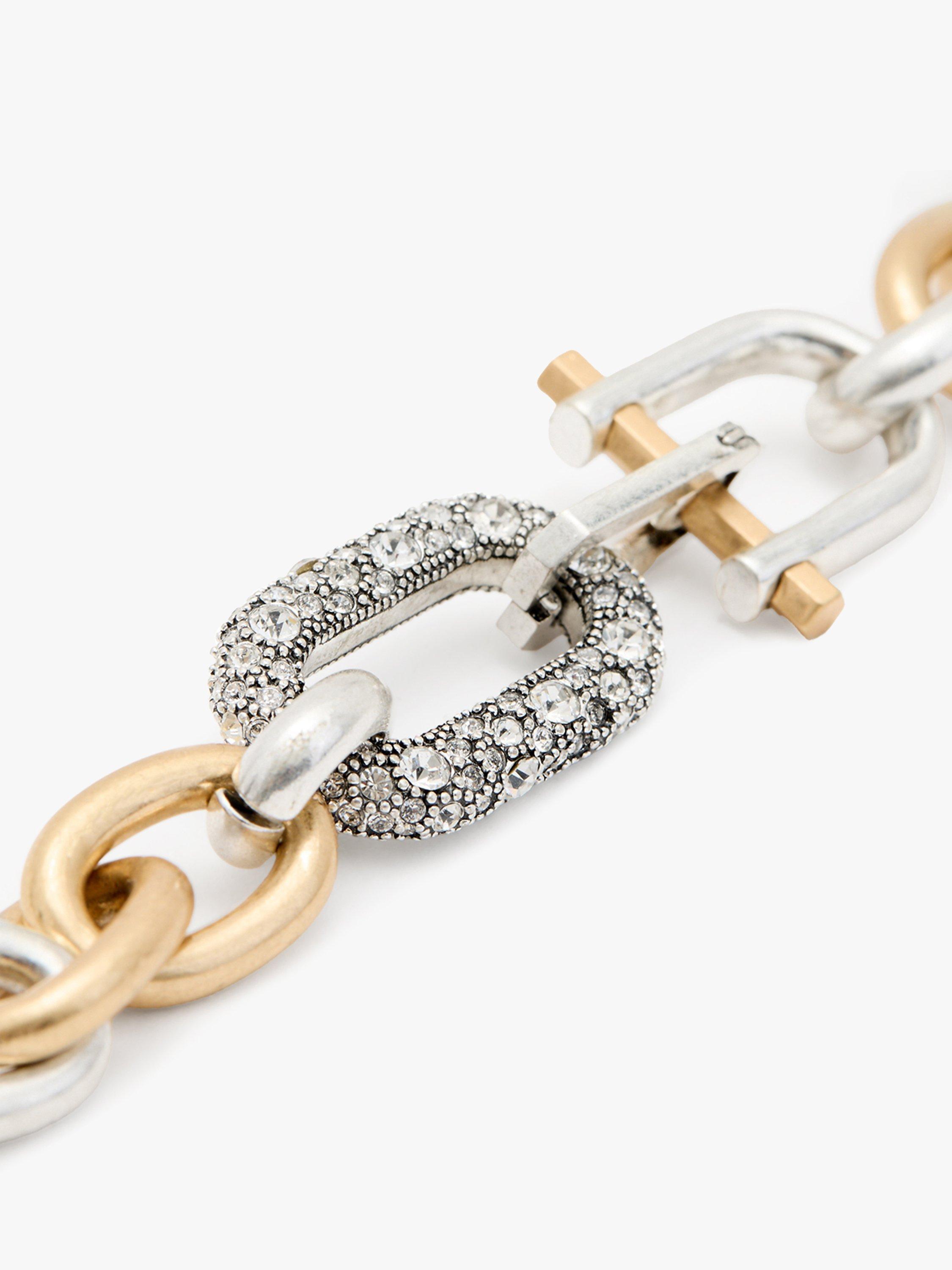 Product image 4 of 4, which shows AllSaints Statement Pave Link Collar Necklace, Warm Silver