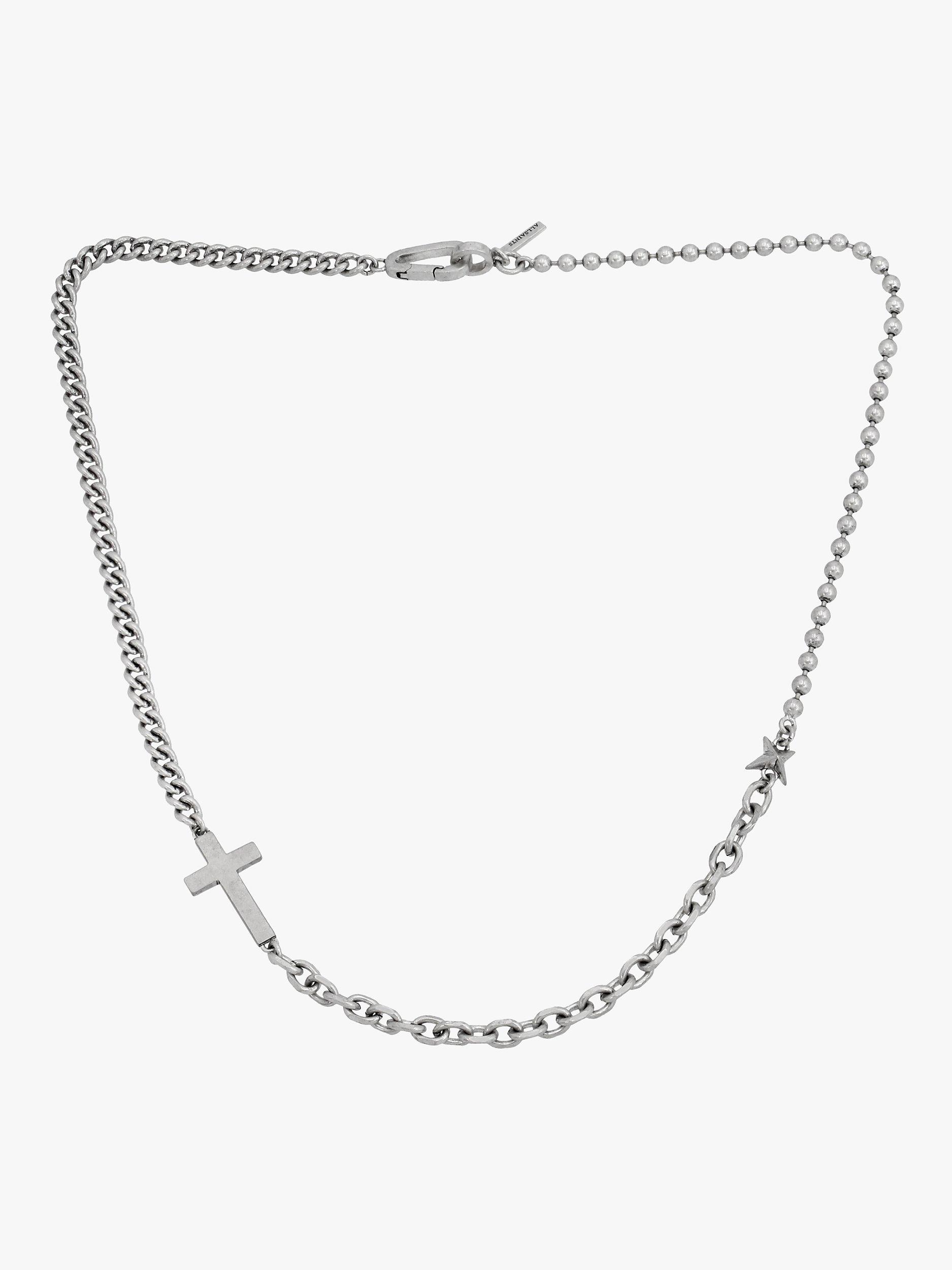Product image 1 of 4, which shows AllSaints Unisex Mixed Chain Strand Necklace, Warm Silver