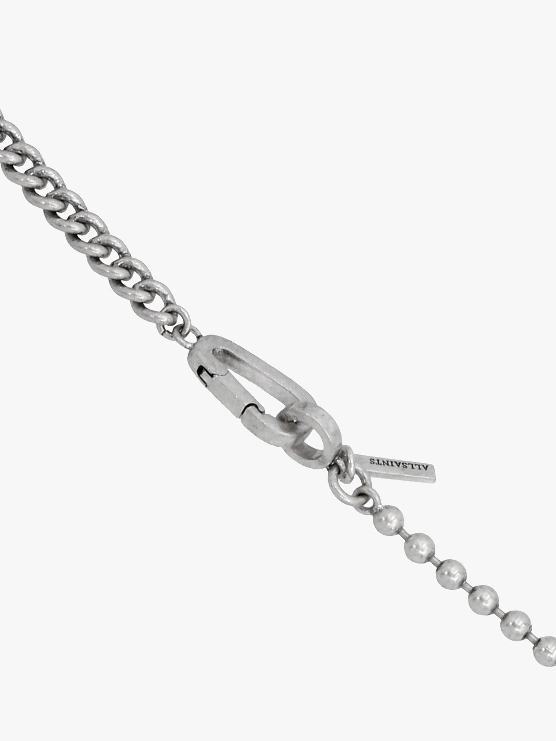 Product image 2 of 4, which shows AllSaints Unisex Mixed Chain Strand Necklace, Warm Silver