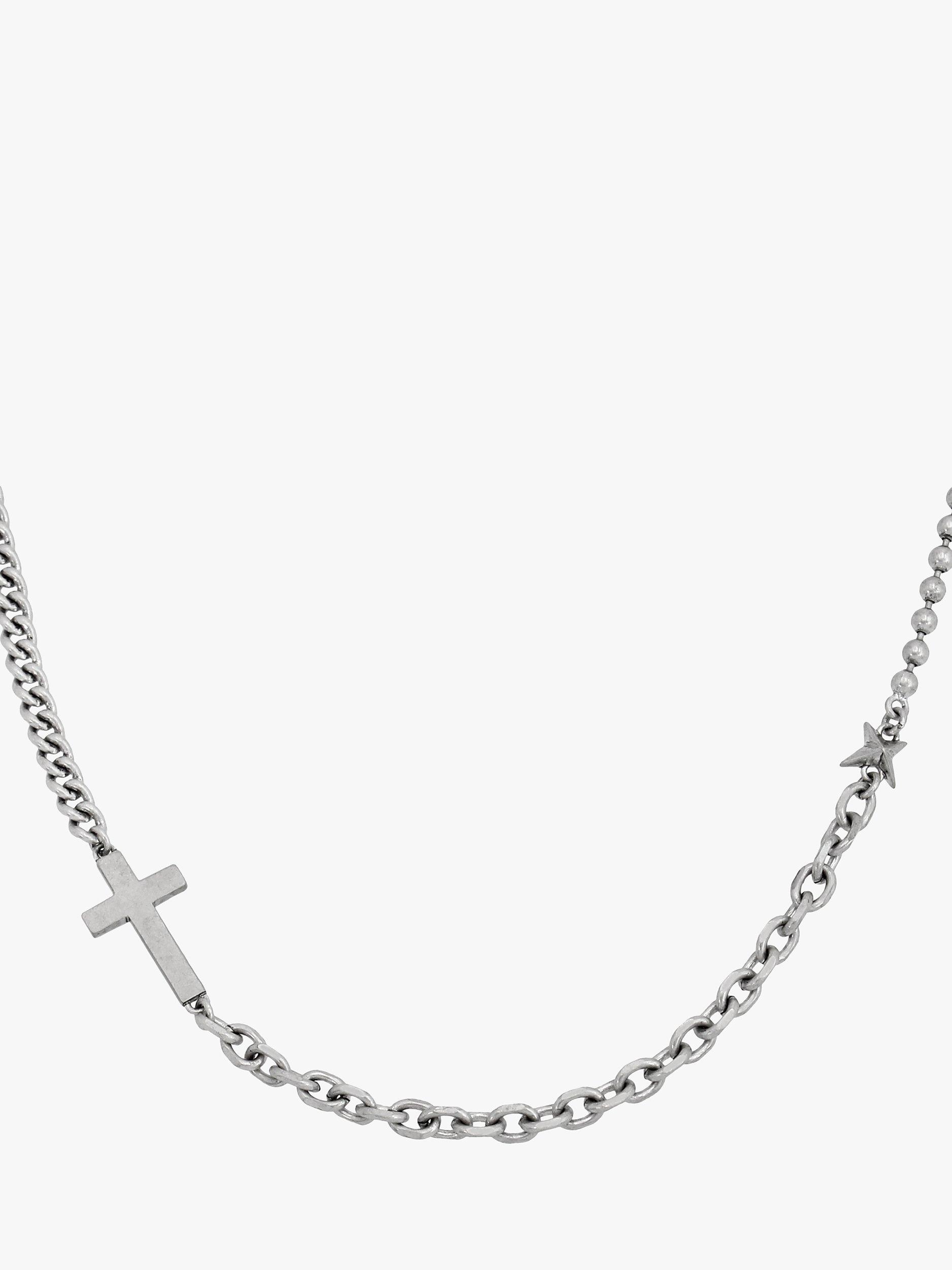 Product image 3 of 4, which shows AllSaints Unisex Mixed Chain Strand Necklace, Warm Silver