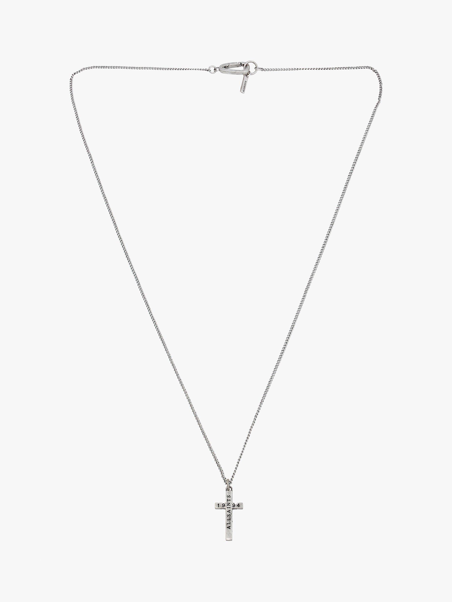 Product image 1 of 4, which shows AllSaints Unisex Cross Pendant Necklace, Warm Silver