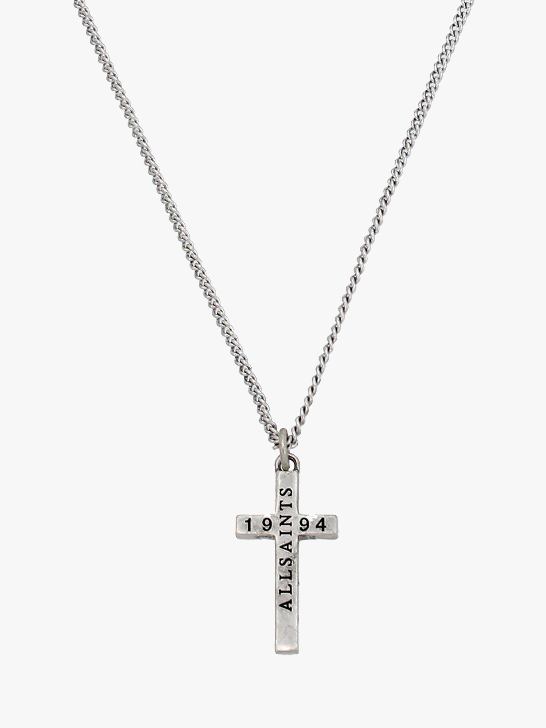 Product image 3 of 4, which shows AllSaints Unisex Cross Pendant Necklace, Warm Silver