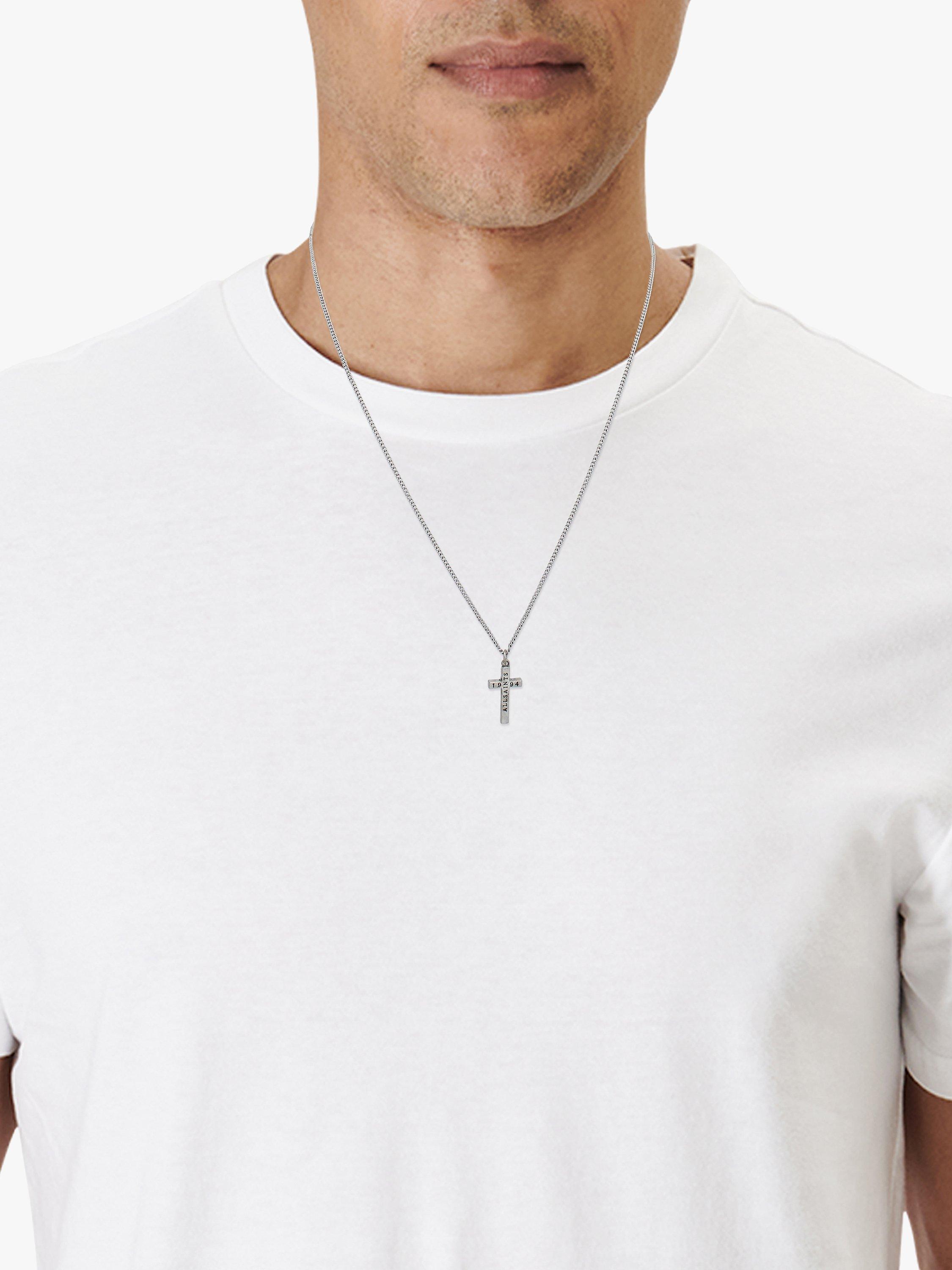 Product image 4 of 4, which shows AllSaints Unisex Cross Pendant Necklace, Warm Silver