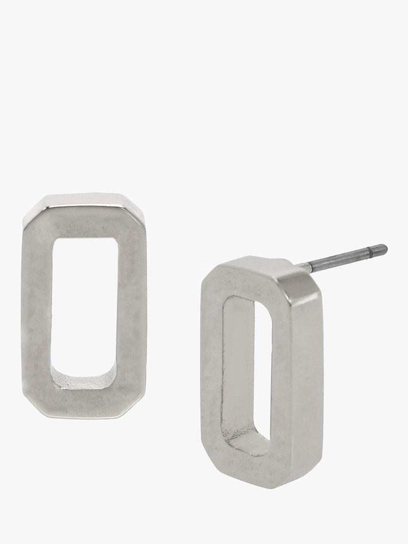 AllSaints Open Hexagon Link Stud Earrings, Warm Silver