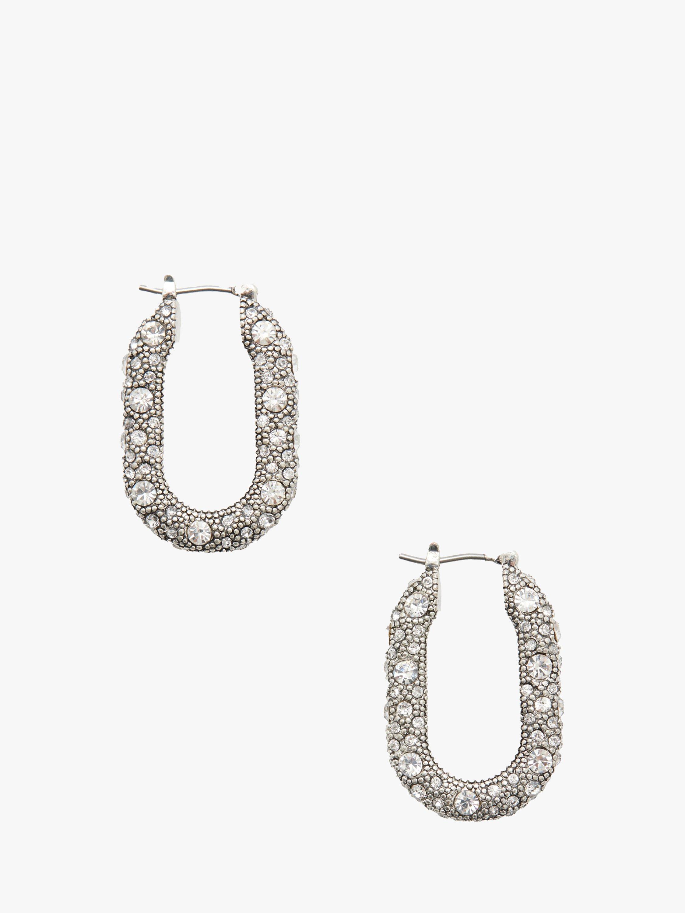 Product image 1 of 2, which shows AllSaints Pave Oval Hoop Earrings, Warm Silver