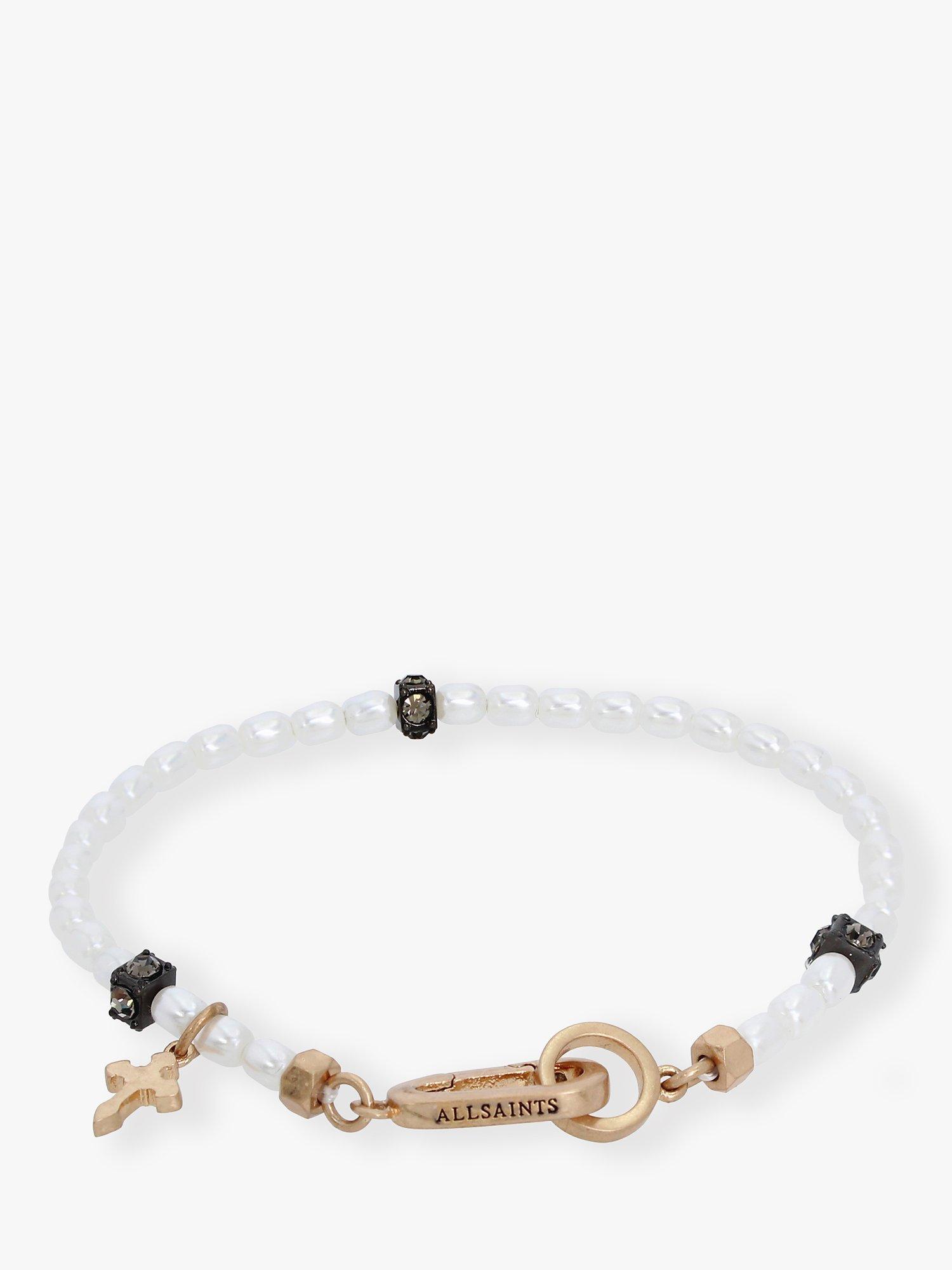 AllSaints Faux Rice Pearl Beaded Bracelet, Warm Brass