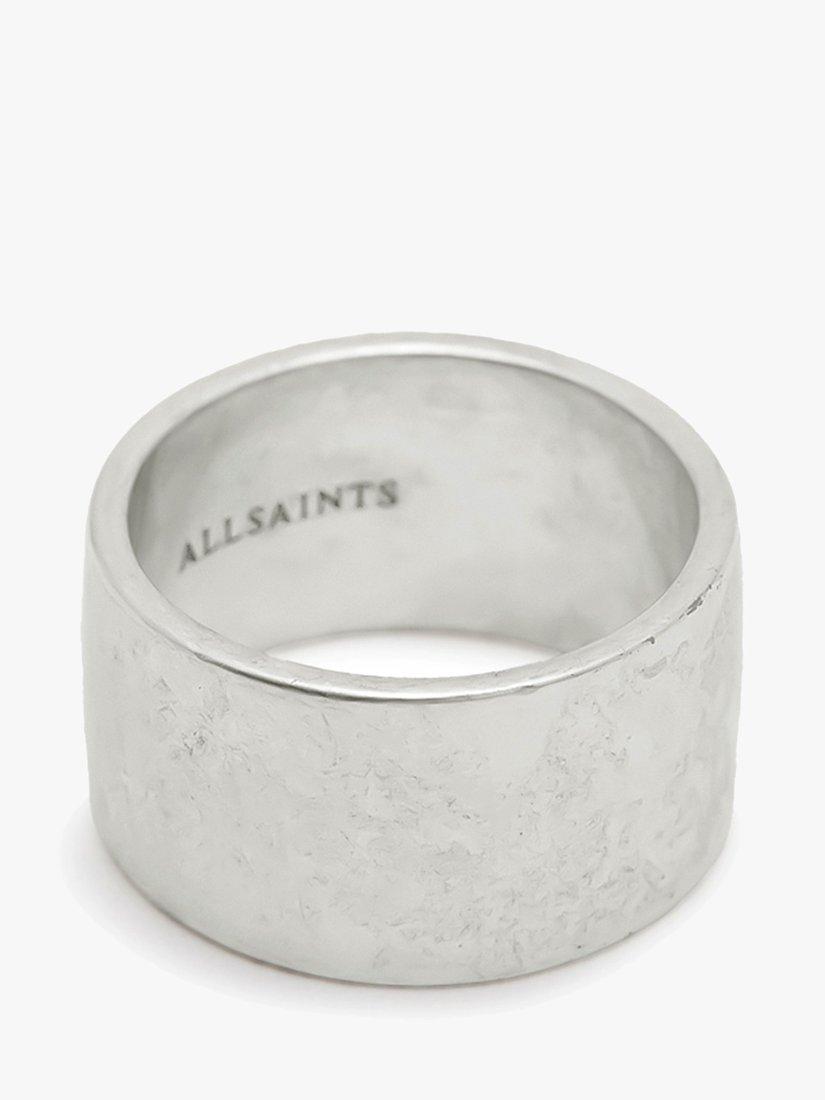 Product image 1 of 6, which shows AllSaints Unisex Chunky Wide Band Ring, Warm Silver