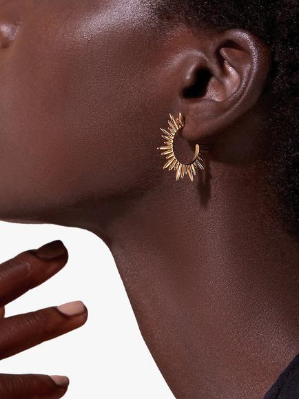 Rachel Jackson London Electric Goddess Art Deco Sun Hoop Earrings, Gold - view 2, Gold