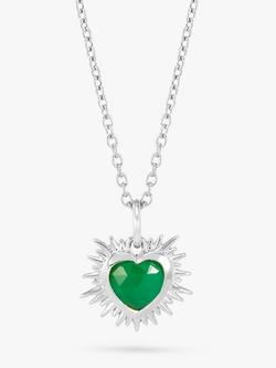 Rachel Jackson London Personalised Electric Love Birthstone Heart Sterling Silver Necklace, May - Green Agate