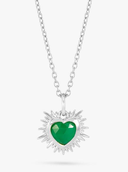 Rachel Jackson London Personalised Electric Love Birthstone Heart Sterling Silver Necklace, May - Green Agate