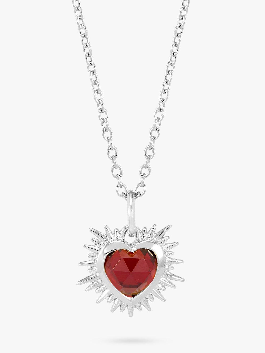 Product image 1 of 4, which shows Rachel Jackson London Personalised Electric Love Birthstone Heart Sterling Silver Necklace, January - Garnet