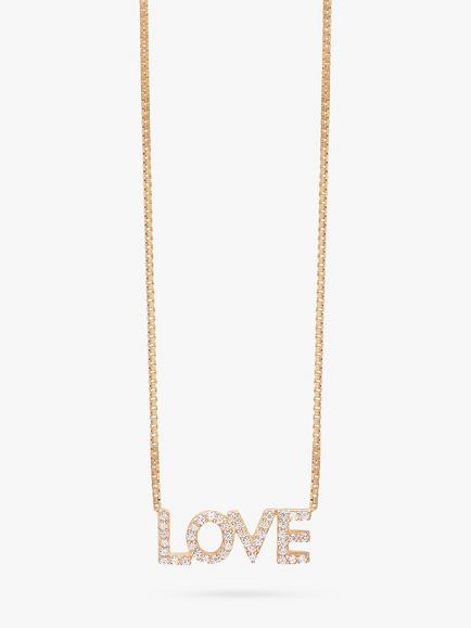 Rachel Jackson London Solid Gold and Diamond Love Necklace, Gold, Gold