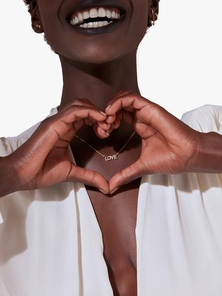 Rachel Jackson London Solid Gold and Diamond Love Necklace, Gold - view 2, Gold