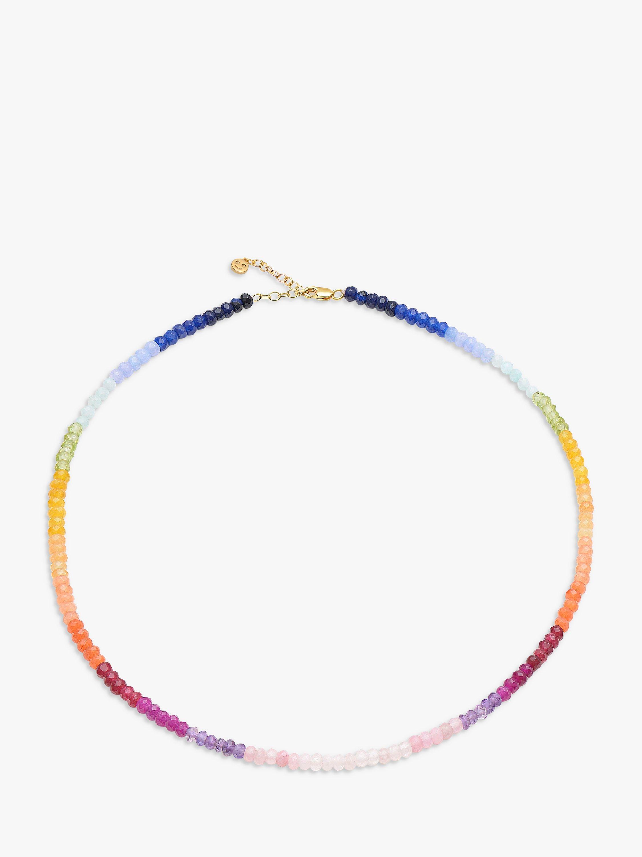 Product image 1 of 3, which shows Rachel Jackson London Rainbow Happy Face Gemstone Necklace, Gold/Multi