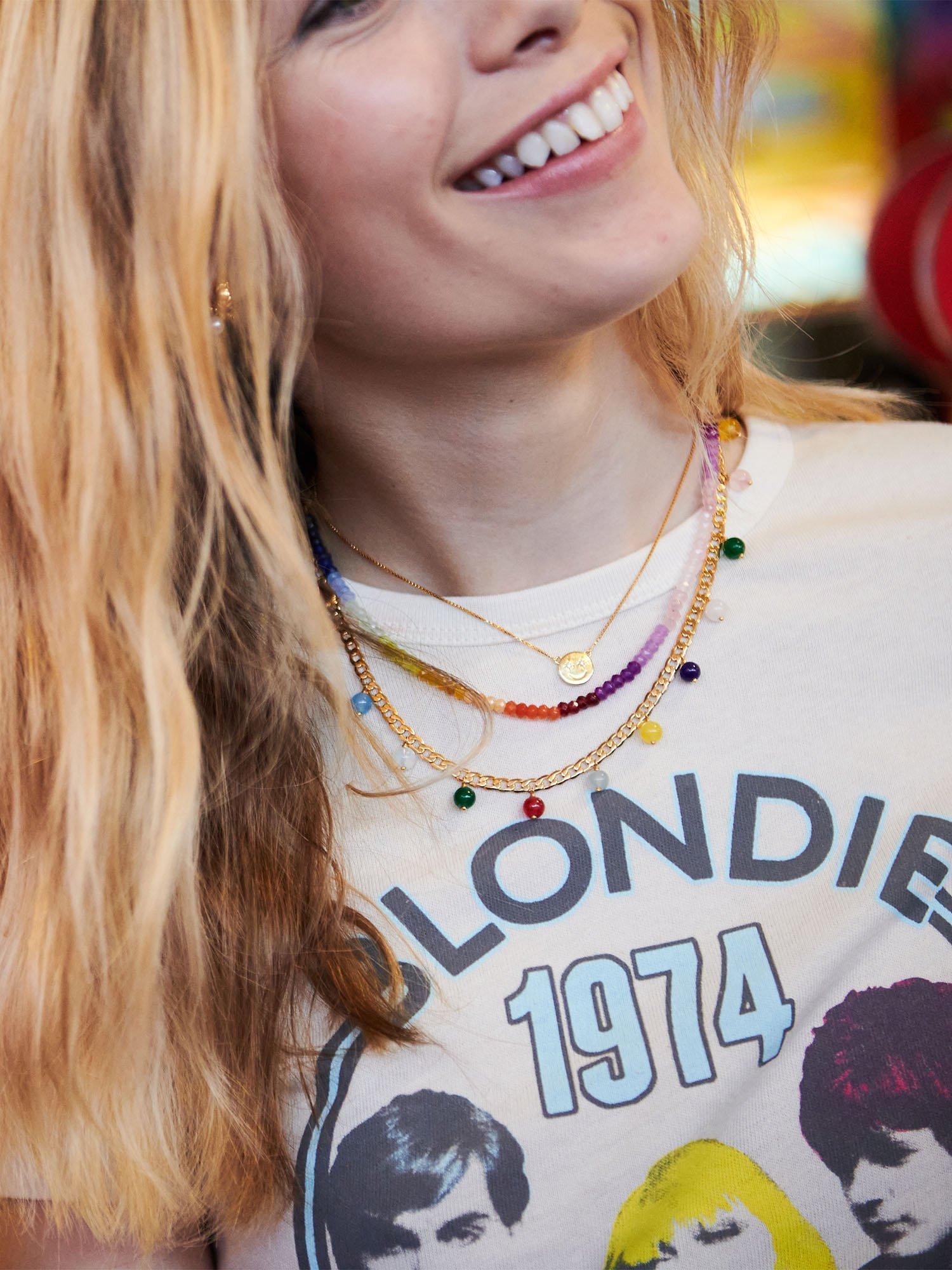 Product image 2 of 3, which shows Rachel Jackson London Rainbow Happy Face Gemstone Necklace, Gold/Multi