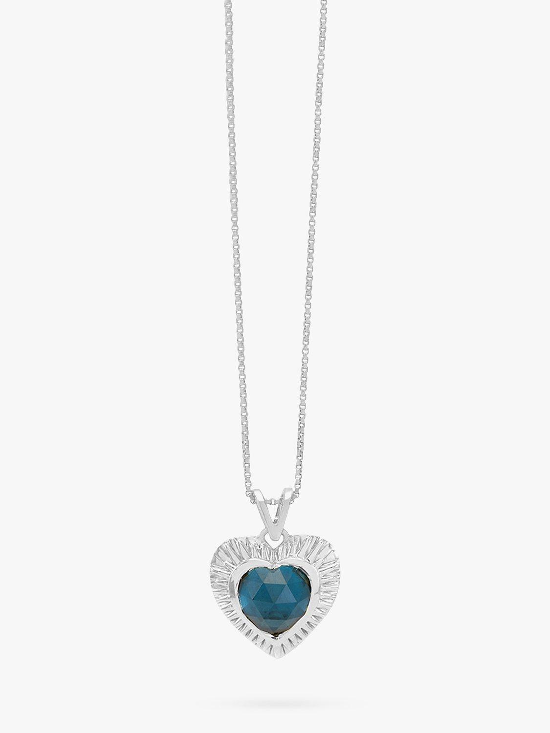 Rachel Jackson London Personalised Electric Love Blue Topaz Heart Necklace, Silver