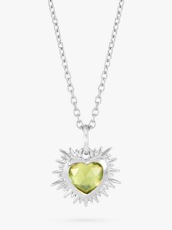 Rachel Jackson London Personalised Electric Love Birthstone Heart Sterling Silver Necklace, August - Peridot