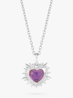 Rachel Jackson London Personalised Electric Love Birthstone Heart Sterling Silver Necklace, February - Amethyst