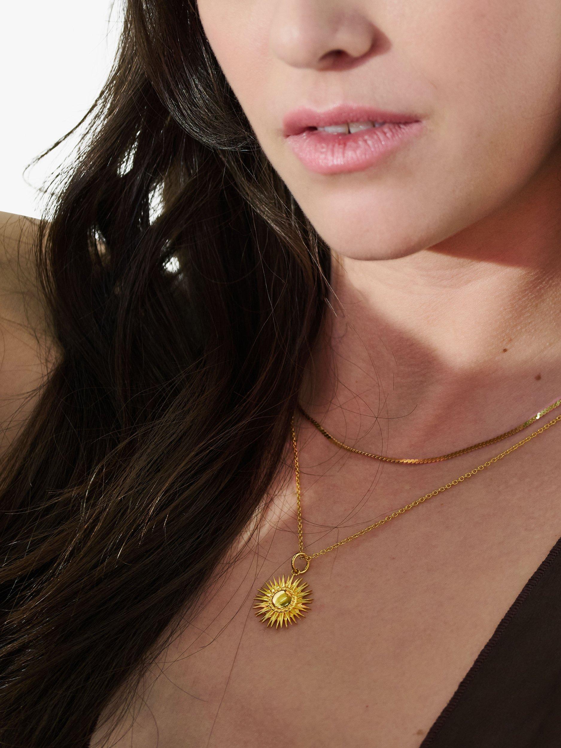 Product image 2 of 3, which shows Rachel Jackson London Personalised Art Deco Sun Necklace, Gold