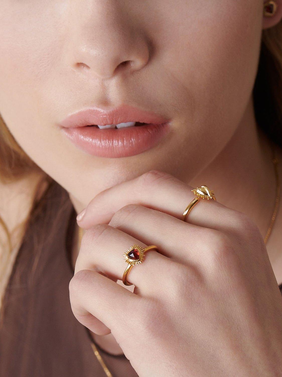 Product image 2 of 4, which shows Rachel Jackson London Electric Love Mini Garnet Heart Ring, Gold