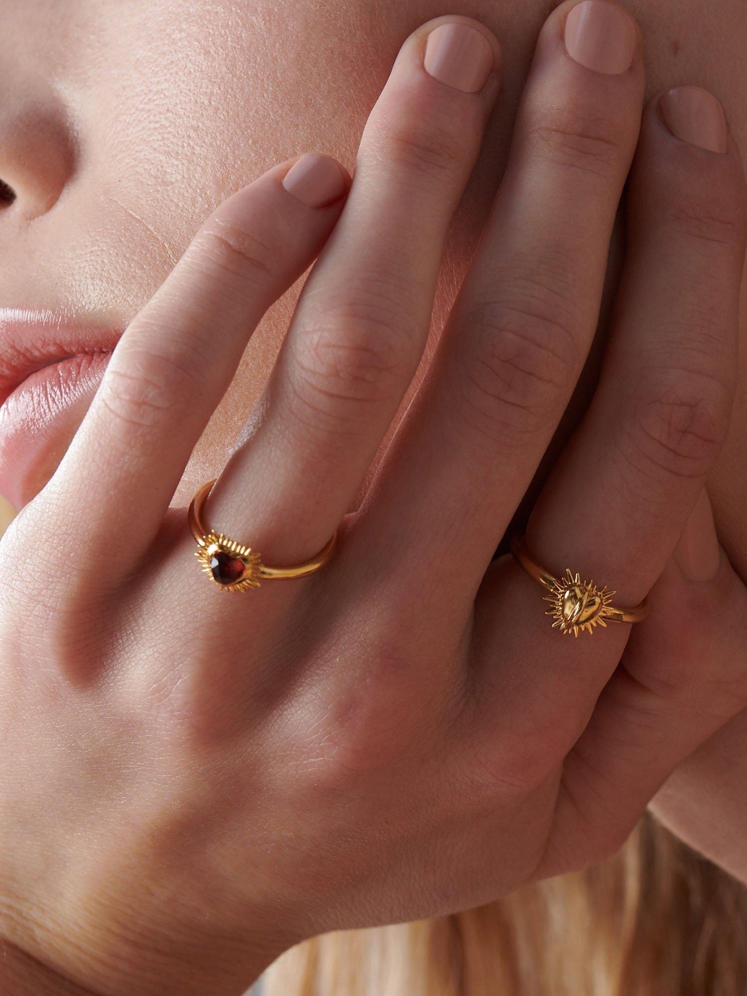 Product image 3 of 4, which shows Rachel Jackson London Electric Love Mini Garnet Heart Ring, Gold