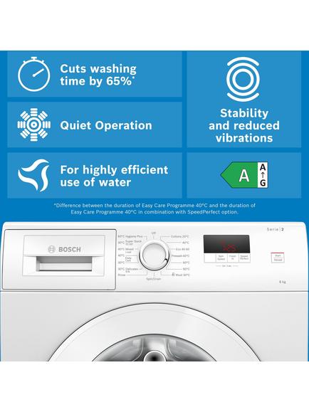 Bosch Series 2 WGE03408GB Freestanding Washing Machine, 8kg Load, 1400rpm Spin, White - view 2, White