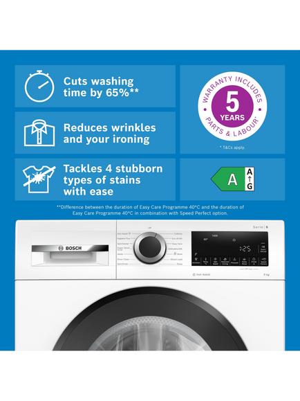 Bosch Series 6 Freestanding Washing Machine, 9kg Load, 1400rpm Spin, WGG24400GB, WGG244ZCGB - view 2, White