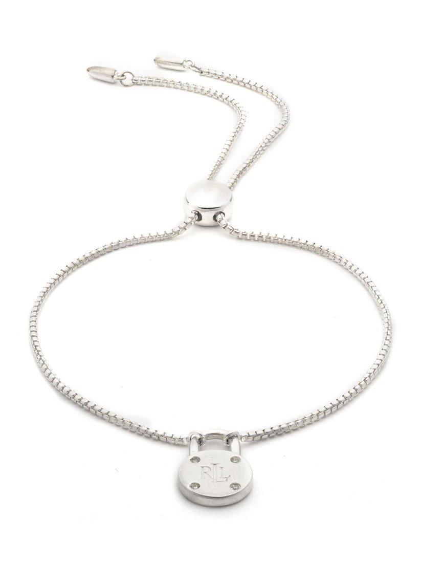 Product image 1 of 3, which shows Lauren Ralph Lauren Sterling Silver and Diamond Signature Padlock Bracelet, Silver Multi