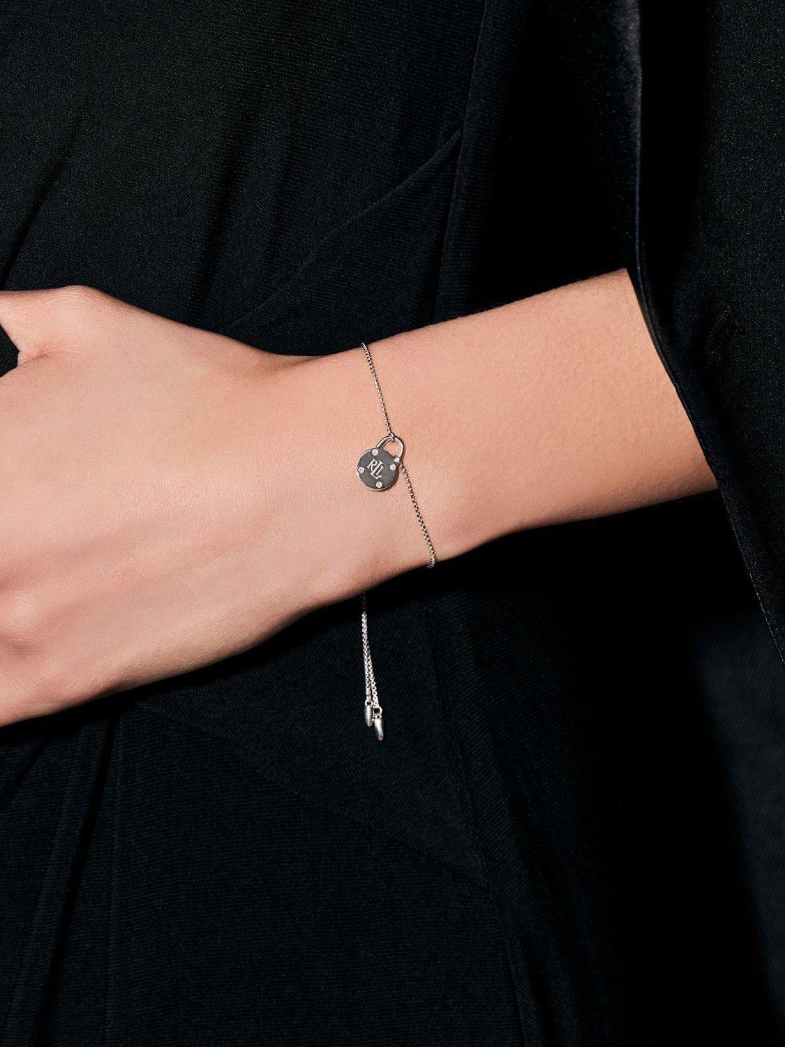 Product image 2 of 3, which shows Lauren Ralph Lauren Sterling Silver and Diamond Signature Padlock Bracelet, Silver Multi