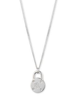 Lauren Ralph Lauren Sterling Silver and Diamond Signature Padlock Necklace, Silver Multi, Silver Multi