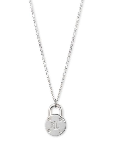 Lauren Ralph Lauren Sterling Silver and Diamond Signature Padlock Necklace, Silver Multi, Silver Multi