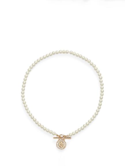 Lauren Ralph Lauren Faux Pearl Signature Padlock Necklace, Gold/White, Gold/ White