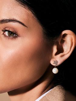 Lauren Ralph Lauren Cubic Zirconia Logo Pearl Drop Earrings, Gold/White - view 2, Gold/White