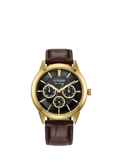 Citizen Men's Eco-Drive Chronograph Day Date Leather Strap Watch, Brown/Black Bu2112-06e