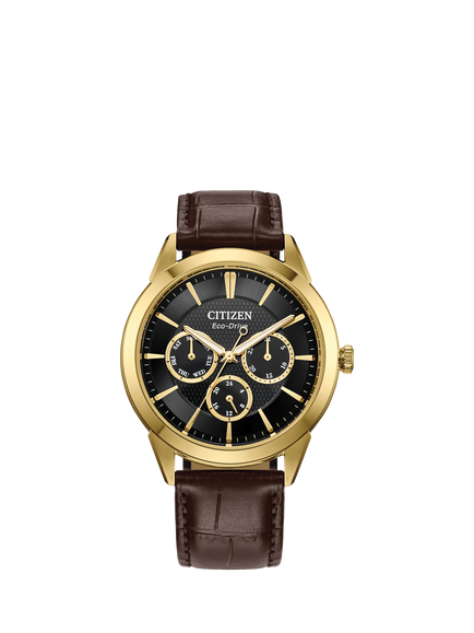 Citizen Men's Eco-Drive Chronograph Day Date Leather Strap Watch, Brown/Black Bu2112-06e