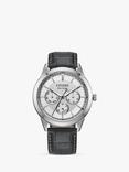 Citizen Men's Eco-Drive Chronograph Day Date Leather Strap Watch, Black/Silver Bu2110-01a