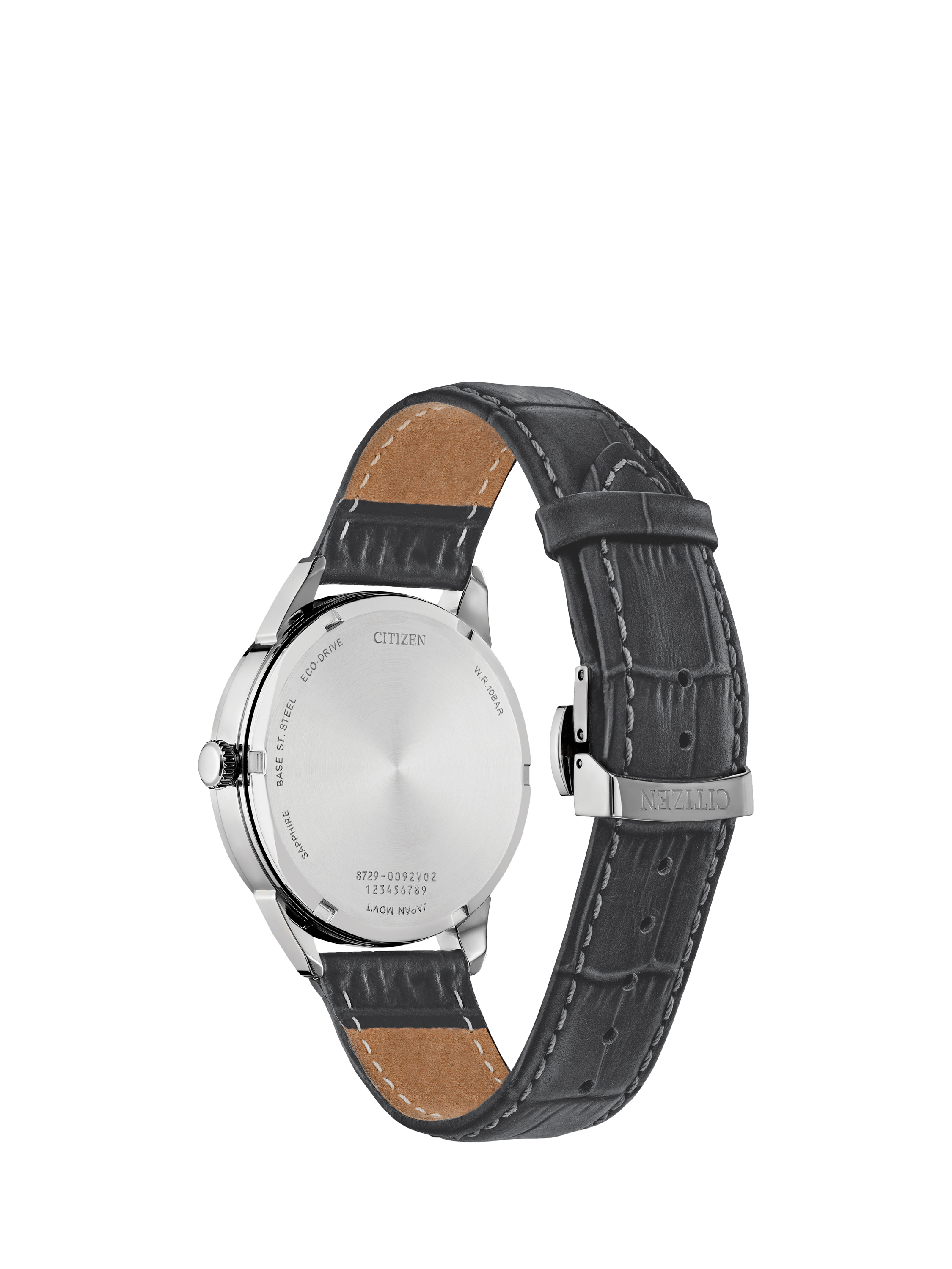 Product image 2 of 6, which shows Citizen Men's Eco-Drive Chronograph Day Date Leather Strap Watch, Black/Silver BU2110-01A