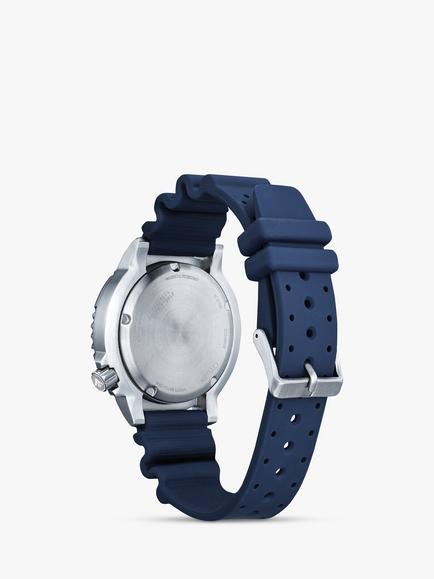 Citizen Men's Pro Master Diver Eco-Drive Date Band Strap Watch - view 2, Navy/Orange Bn0169-03x