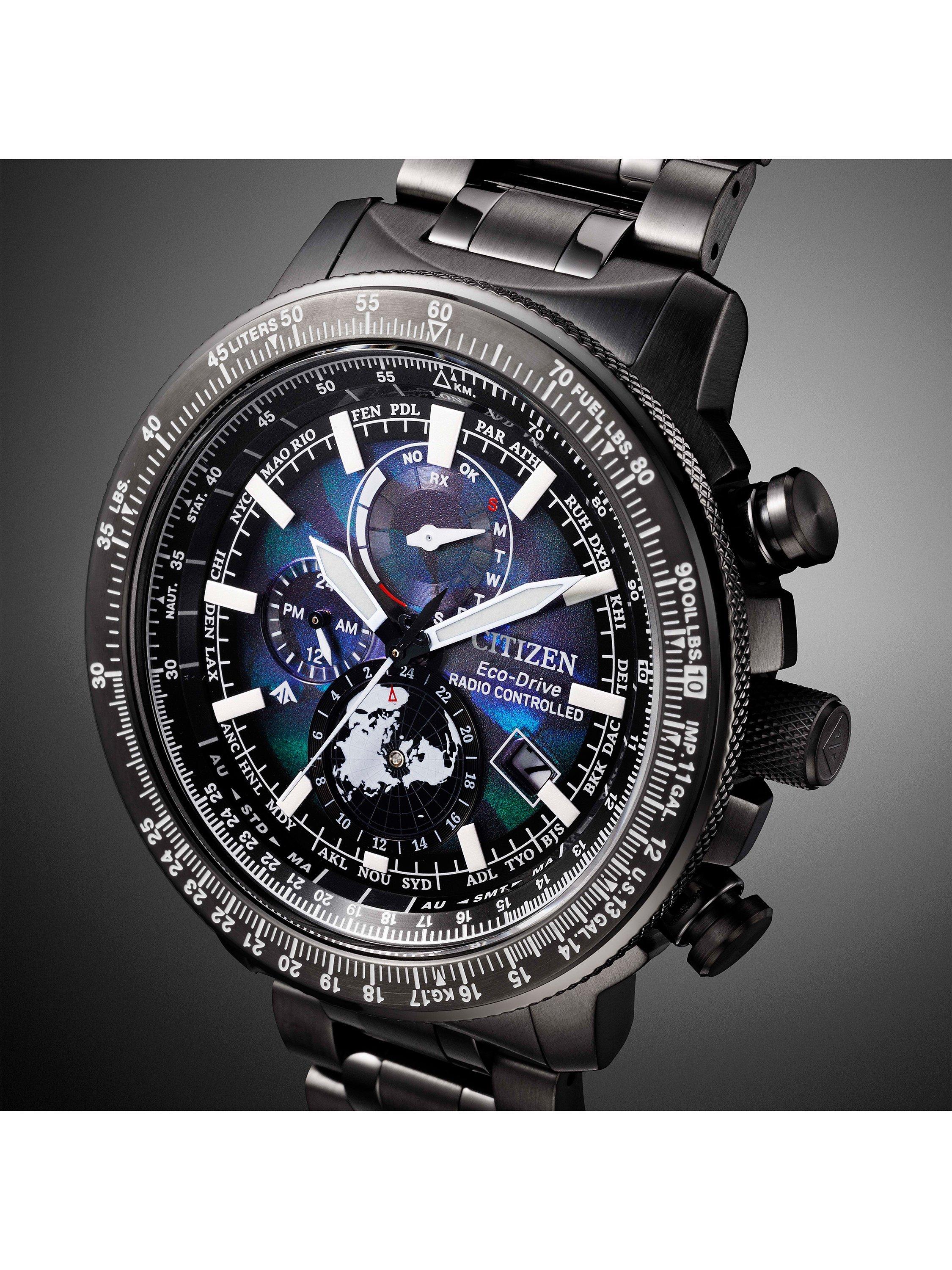 Product image 5 of 9, which shows Citizen BY3005-56E Men's Pro Master Eco-Drive Chronograph Date Bracelet Strap Watch, Black/Blue