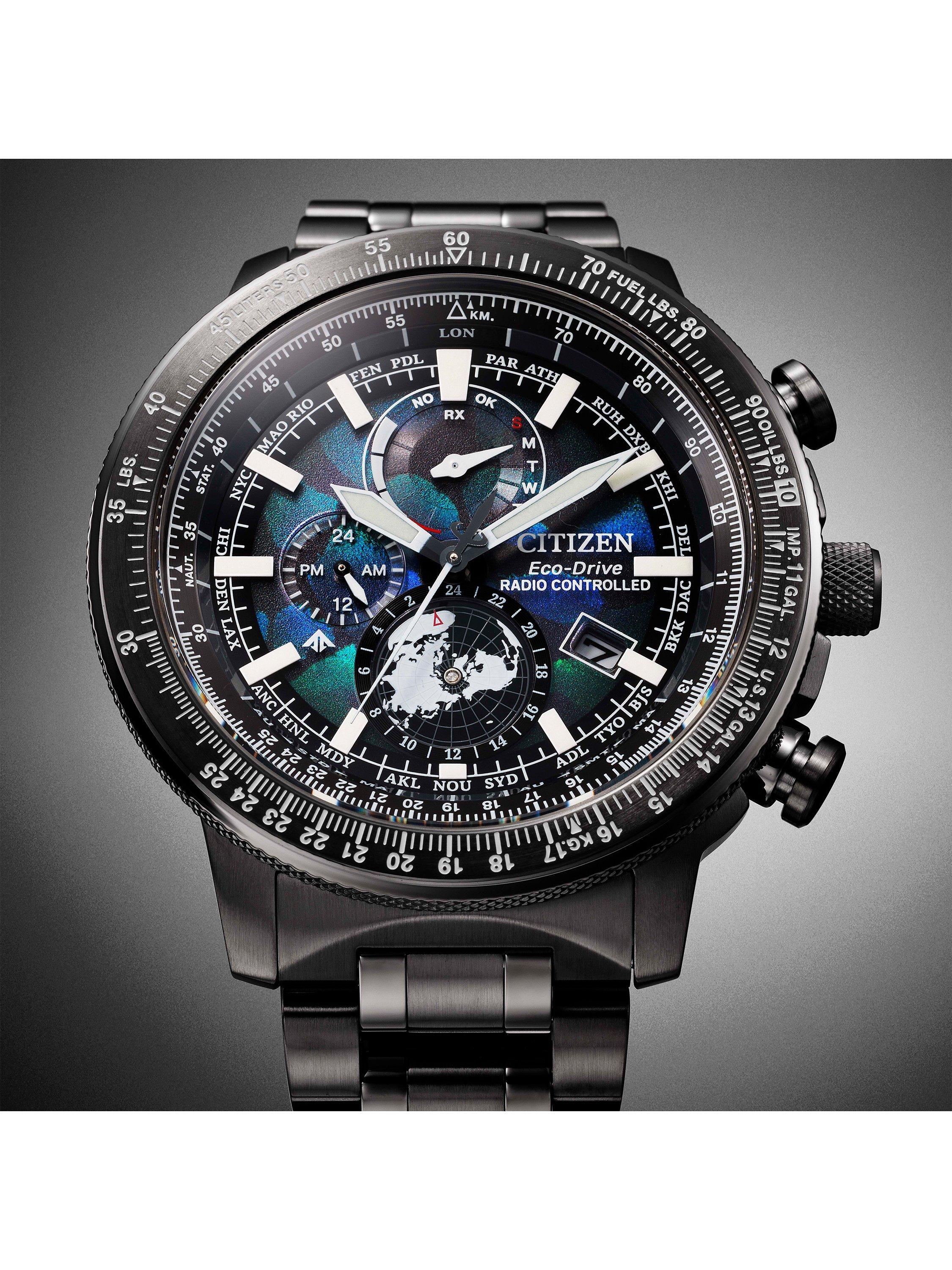 Product image 6 of 9, which shows Citizen BY3005-56E Men's Pro Master Eco-Drive Chronograph Date Bracelet Strap Watch, Black/Blue