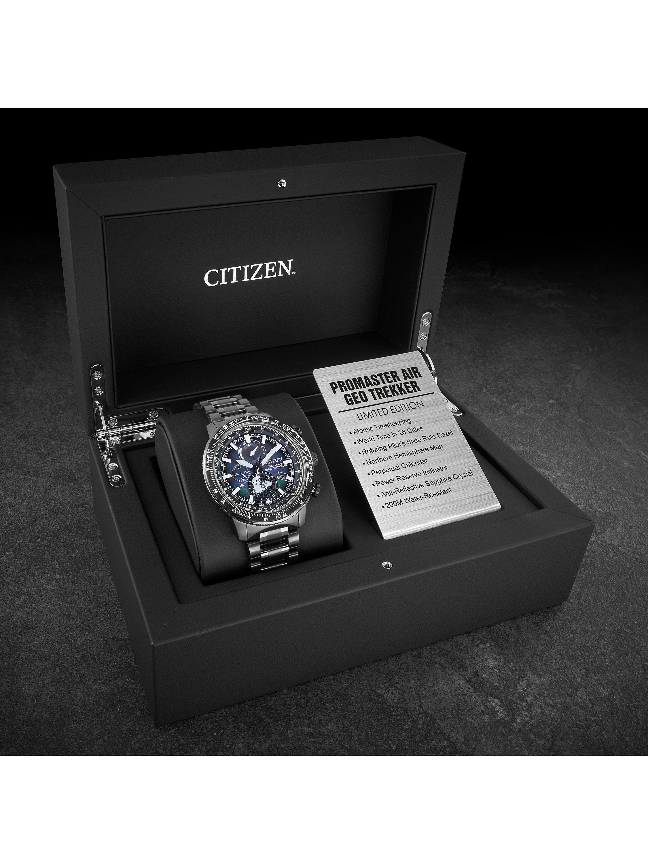 Product image 7 of 9, which shows Citizen BY3005-56E Men's Pro Master Eco-Drive Chronograph Date Bracelet Strap Watch, Black/Blue