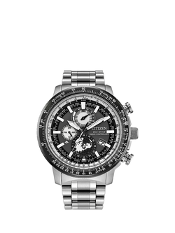 Citizen BY3006-53H Men's Pro Master Chronograph Eco-Drive Bracelet Strap Watch, Silver/Blue, Silver/Blue