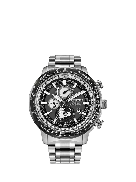 Citizen BY3006-53H Men's Pro Master Chronograph Eco-Drive Bracelet Strap Watch, Silver/Blue, Silver/Blue