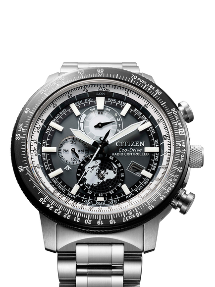 Citizen BY3006-53H Men's Pro Master Chronograph Eco-Drive Bracelet Strap Watch, Silver/Blue - view 2, Silver/Blue