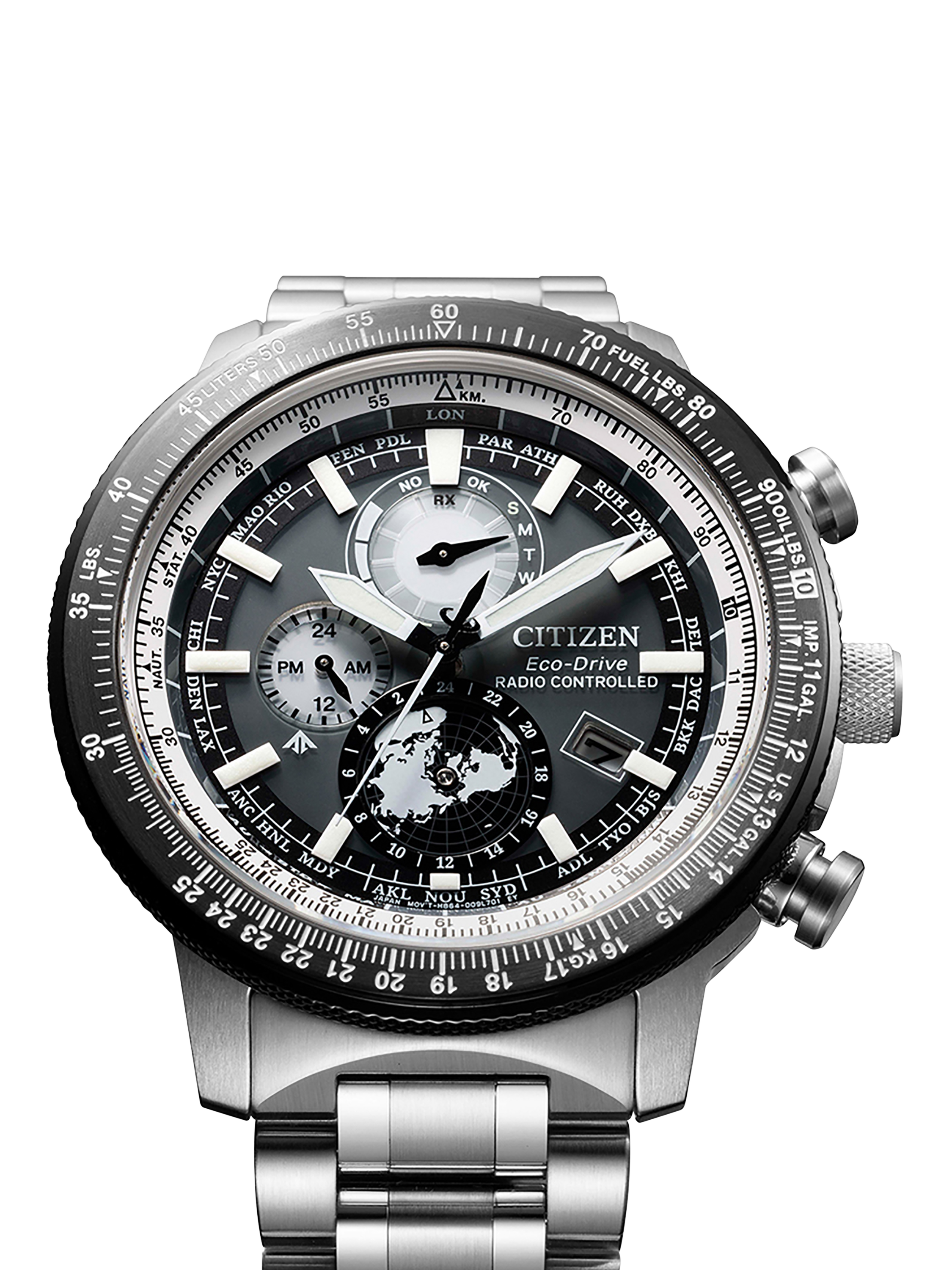 Product image 4 of 8, which shows Citizen BY3006-53H Men's Pro Master Chronograph Eco-Drive Bracelet Strap Watch, Silver/Blue