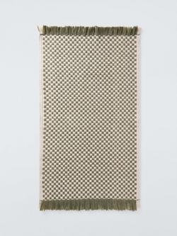 John Lewis Textured Check Fringed Bath Mat, Avocado