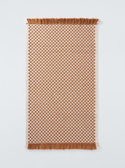 John Lewis Textured Check Fringed Bath Mat, Caramel