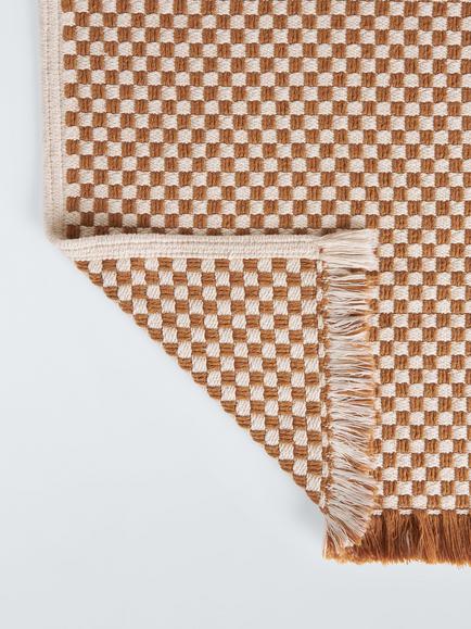 John Lewis Textured Check Fringed Bath Mat, Caramel - view 2, Caramel