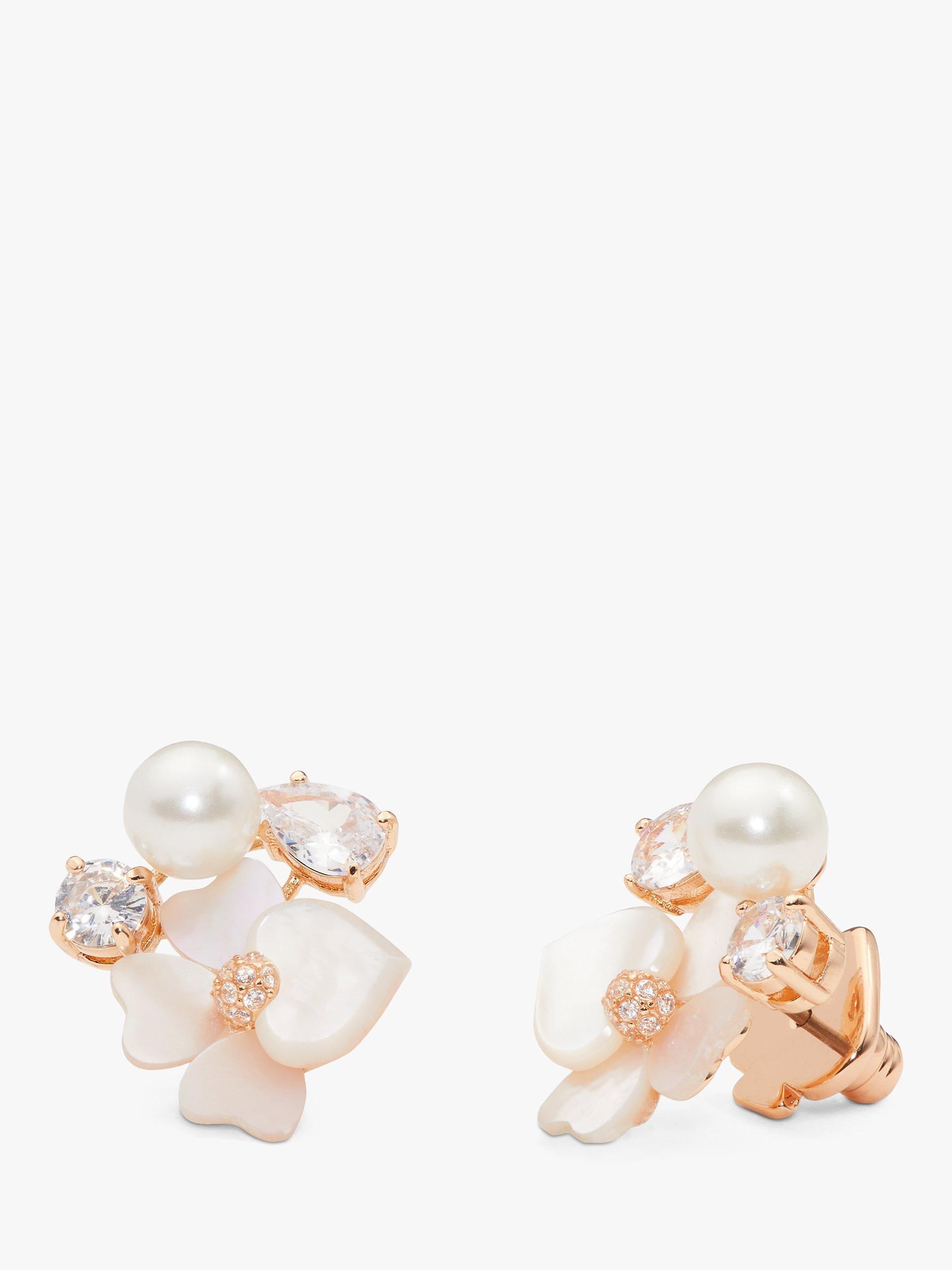 Product image 1 of 3, which shows kate spade new york Mother of Pearl Pansies Stud Earrings, White/Multi